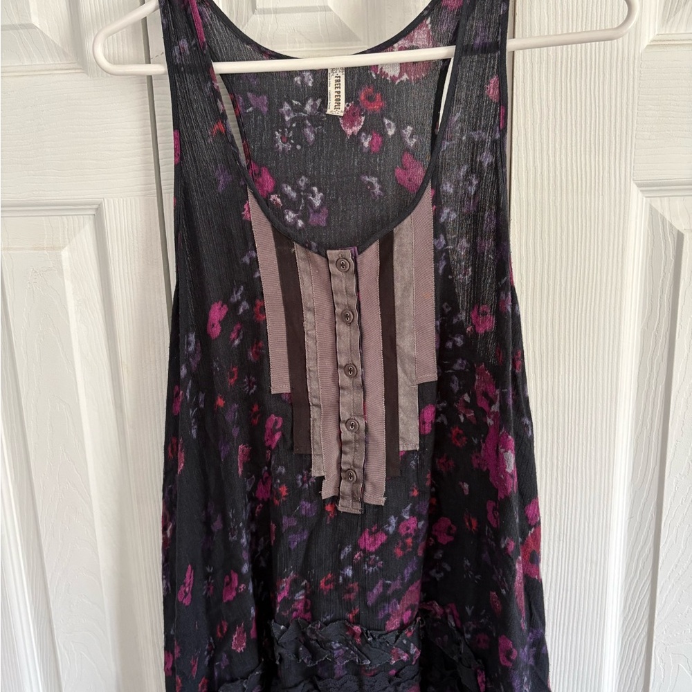 Free People Black and Purple Floral Tank